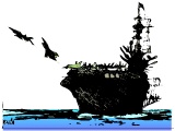 A warship, aircraft carrier, with planes taking off